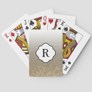 Black Monogram Sparkling Gold Glitter Ombre Playing Cards