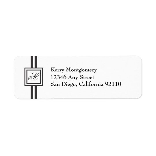 Black Monogram Striped Return Address Label
