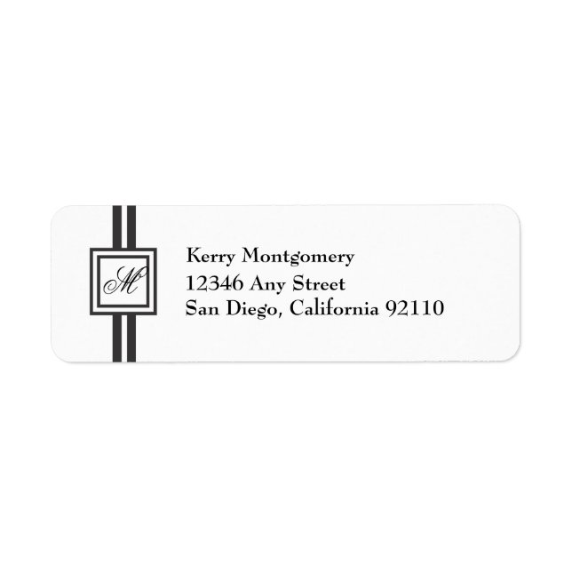 Black Monogram Striped Return Address Label (Front)
