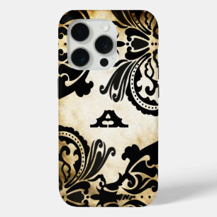 Black Monogram Vintage Cottagecore Aesthetic iPhone 15 Pro Case