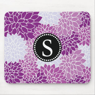 Black Monogram Vintage Elegant Floral Pattern Mouse Mat