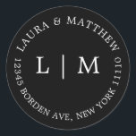 Black Monogram Wedding Classic Round Sticker<br><div class="desc">Modern and minimalist wedding Sticker featuring your two initial monogram and address. A simple design that still comes across as chic and stylish. These envelopes are a great way to add an elegant touch to your wedding invitation suite.</div>