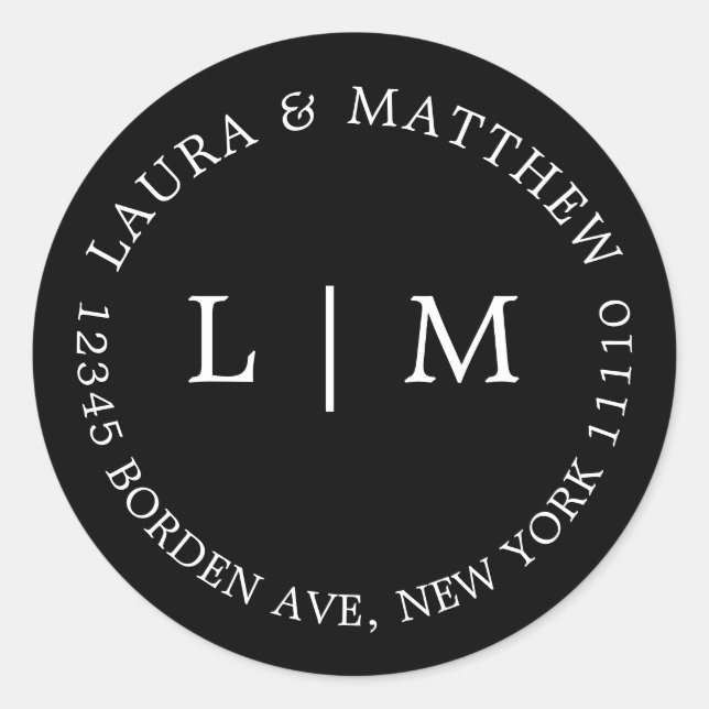 Black Monogram Wedding Classic Round Sticker (Front)