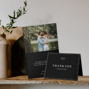 Black Monogram Wedding Folded Thank You Card