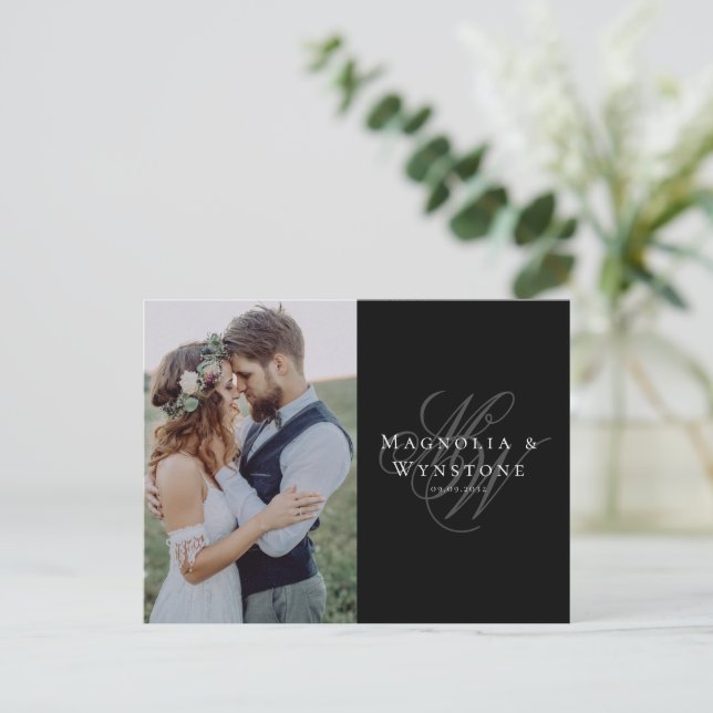 Black Monogram Wedding Photo Thank You  Postcard (Standing Front)