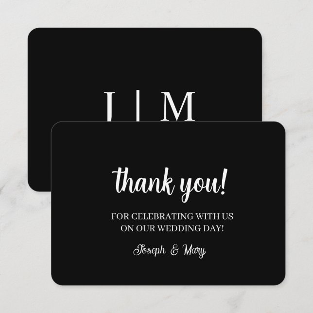 Black Monogram Wedding Thank You Cards (Front/Back)