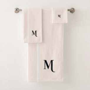 Black Monogram White Racing Stripes Pastel Pink Bath Towel Set