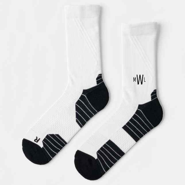 Black Monogram White Socks (Left)
