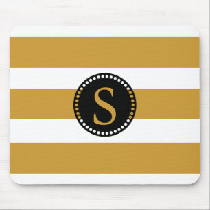 Black Monogram with Gold foil Stripes Mouse Mat