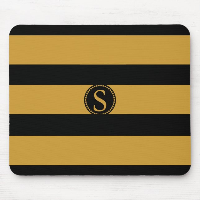 Black Monogram with Gold foil Stripes Mouse Mat (Front)