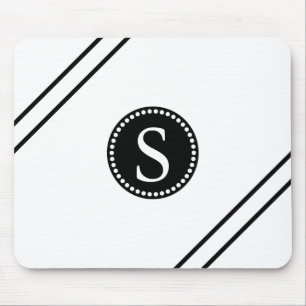 Black Monogram with White & Black Stripes Mouse Mat
