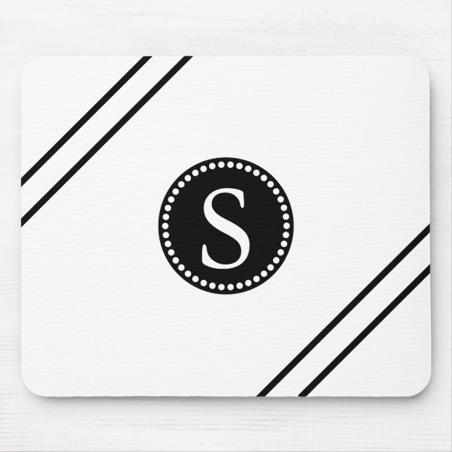 Black Monogram with White & Black Stripes Mouse Mat (Front)
