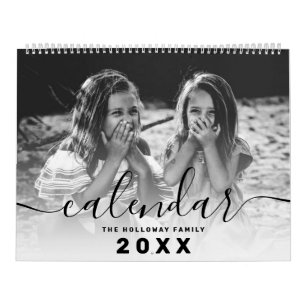 black monogram your family 26 photo collage grid calendar