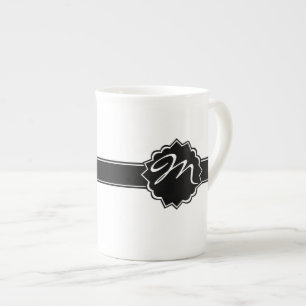 Black Monogrammed Bone China Mug