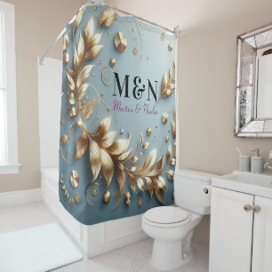 Black Monogrammed Bridal Wedding Modern Script Shower Curtain