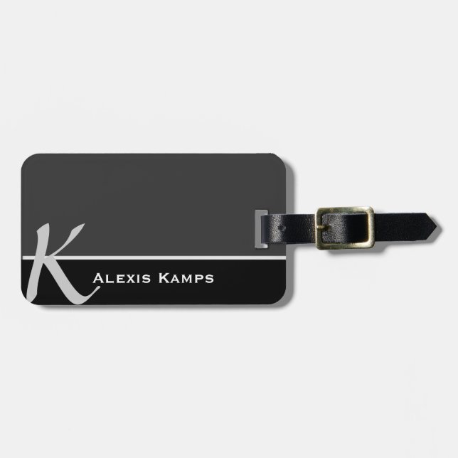 Black Monogrammed Custom Luggage Tag (Front Horizontal)