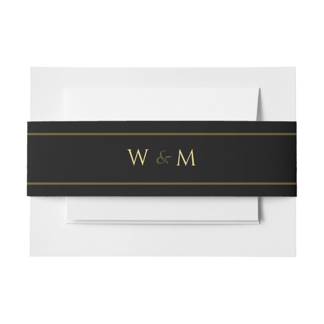 Black Monogrammed Dark Moody Wedding Invitation Belly Band (Front Example)