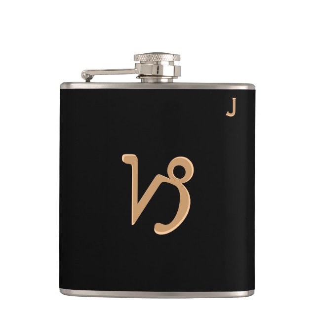 Black Monogrammed Flask - Zodiac - Capricorn (Front)