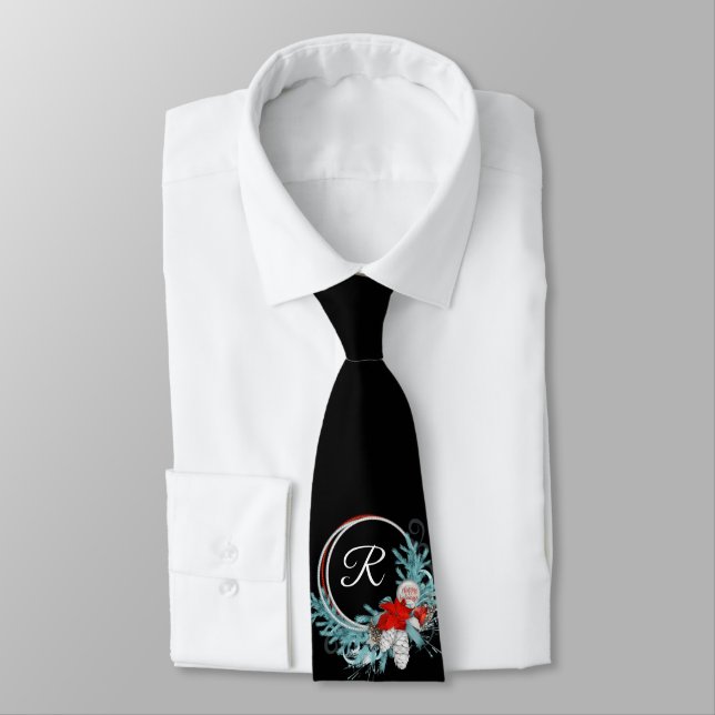 Black Monogrammed Holiday Men's Tie (Tied)