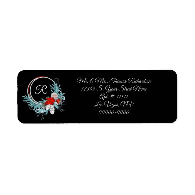 Black Monogrammed Holiday Return Address Labels (Front)