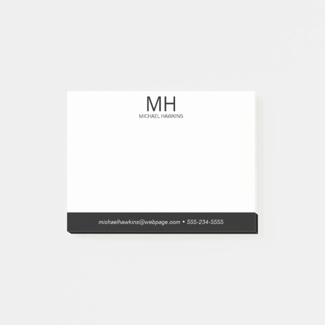 Black Monogrammed Men's Post-it Notes (Front)