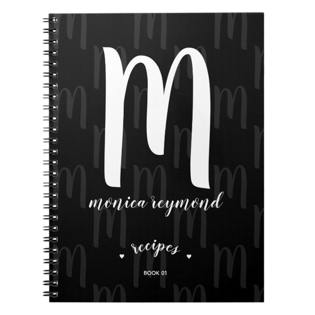 black monogrammed recipe book for the chef (Front)