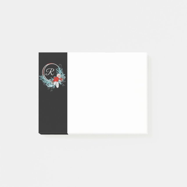 Black Monogrammed Wreath Holiday Post it Notes 4x3 (Front)