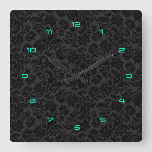 Black Monotones Vintage Floral Damasks 4 Square Wall Clock