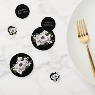 Black Moody Anemone & Purple Floral Bridal Shower Confetti