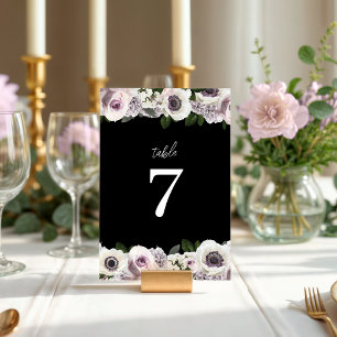 Black Moody Anemone & Purple Floral Bridal Shower  Table Number