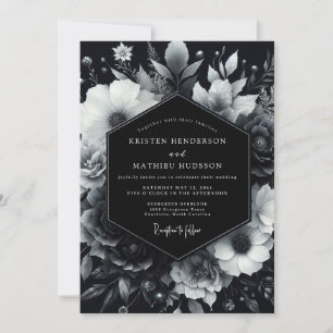 Black Moody Bloom Wedding Invitation