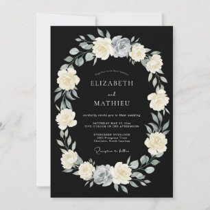 Black Moody Botanical Wedding Invitation