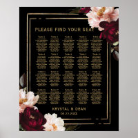 Black Moody Burgundy Blush Floral Wedding Seating