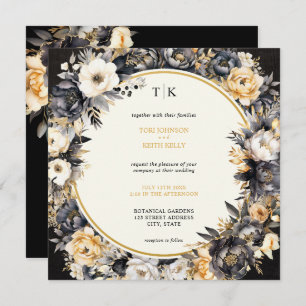 Black Moody Floral QR Code RSVP Wedding Invitation