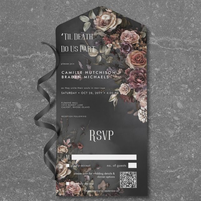 Black Moody Gothic Flowers & Mist QR Code All In One Invitation (Black Moody Gothic Flowers & Mist QR Code All In One Invitation)