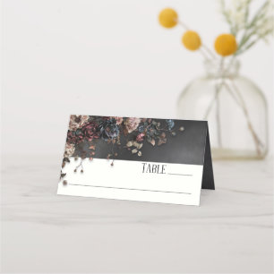 Black Moody Gothic Flowers & Mist Wedding Place Card