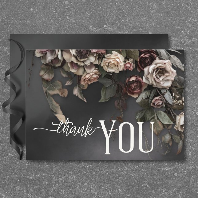 Black Moody Gothic Flowers & Mist Wedding Thank You Card (Black Moody Gothic Flowers & Mist Wedding Thank You Card)