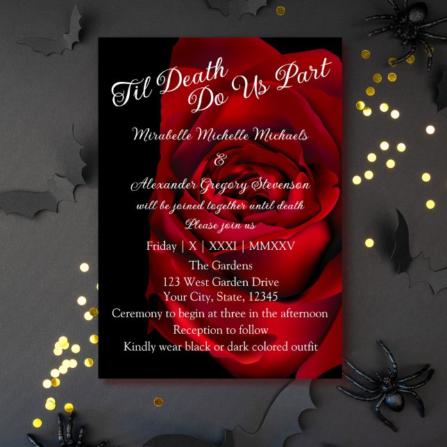 Black Moody Gothic Romantic Red Rose Wedding Invitation (Creator Uploaded)