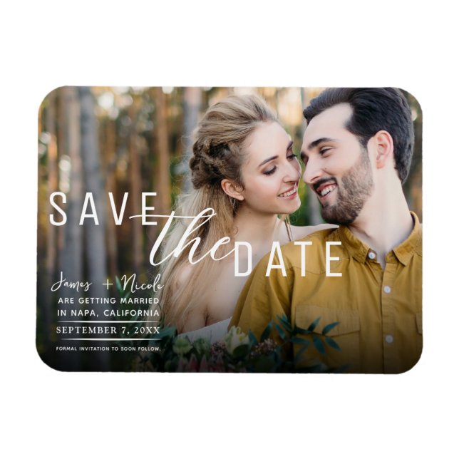 Black Moody Overlay Photo Save the Date Wedding Magnet (Horizontal)