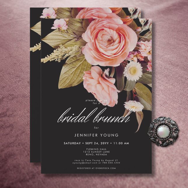 Black Moody Pink Blush Blooms Bridal Brunch Invitation (Black Moody Pink Blush Blooms Bridal Brunch Invitation)