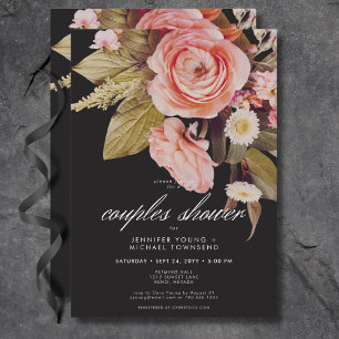 Black Moody Pink Blush Blooms Couples Shower Invitation
