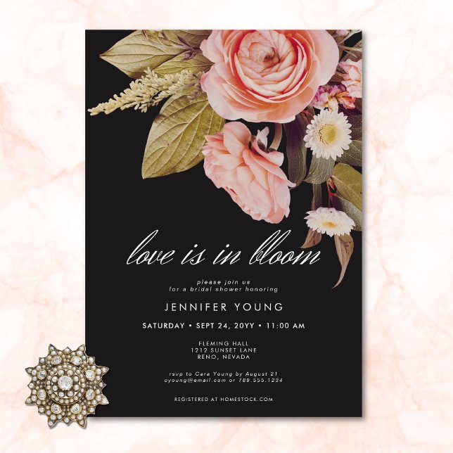 Black Moody Pink Love Is In Bloom Bridal Shower Invitation (Black Moody Pink Love Is In Bloom Bridal Shower Invitation)
