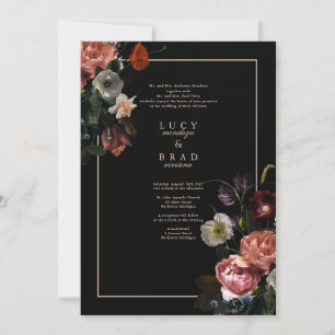 Black Moody Wedding Invite   Dramatic Florals