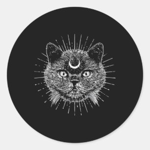 Black Moon Cat Goth Fashion Witchcraft Halloween Classic Round Sticker