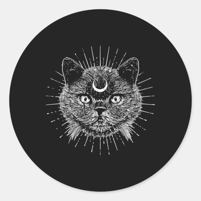 Black Moon Cat Goth Fashion Witchcraft Halloween Classic Round Sticker (Front)