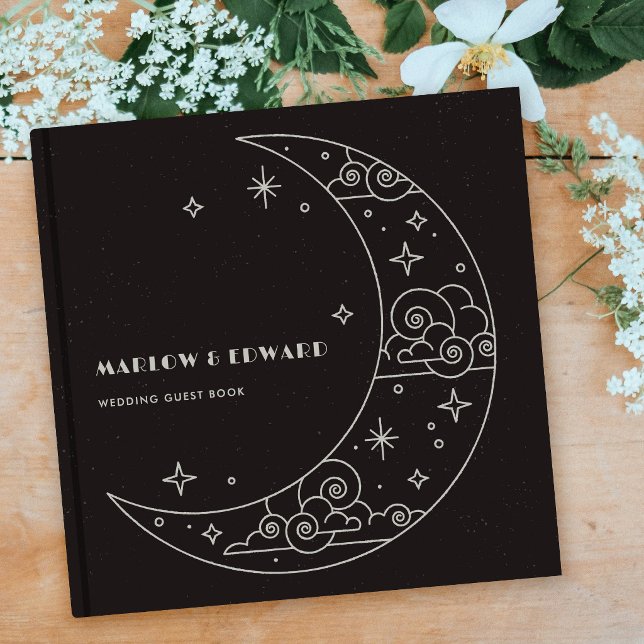 Black Moon & Stars Celestial Wedding Guest Book (Creator Uploaded)