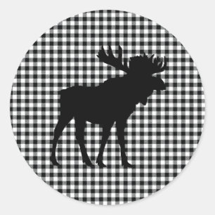 Black Moose Buffalo Check Pattern Classic Round Sticker