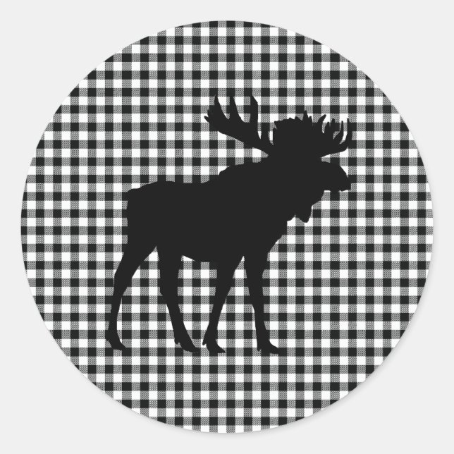 Black Moose Buffalo Check Pattern Classic Round Sticker (Front)