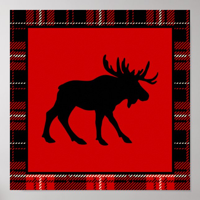 Black Moose, Red Plaid Poster (Front)