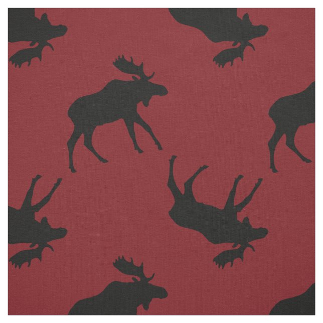 Black Moose Silhouettes on Red Fabric (Swatch)